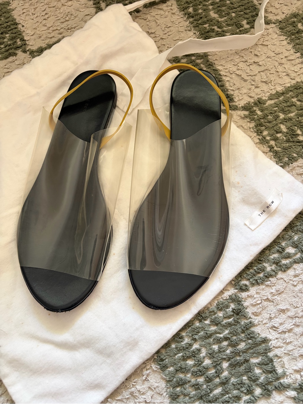 The Row Black Leather And Clear Pvc Slingback Sandals With Yellow Strap